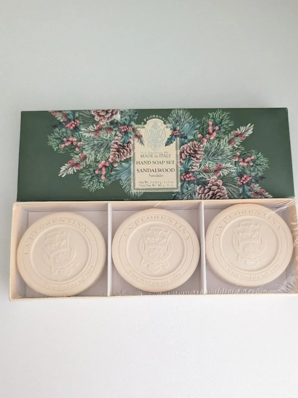 La Florentina Luxury Scented Sandalwood Bar Bath Hand Soap Set of 3 Bars New